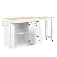 KÜCHENINSEL mit arretierbaren Lenkrollen weiß 112-186,8×45×93 cm aus MDF - Weiß, Holzwerkstoff (186.8/93/45cm) - Luhomfu