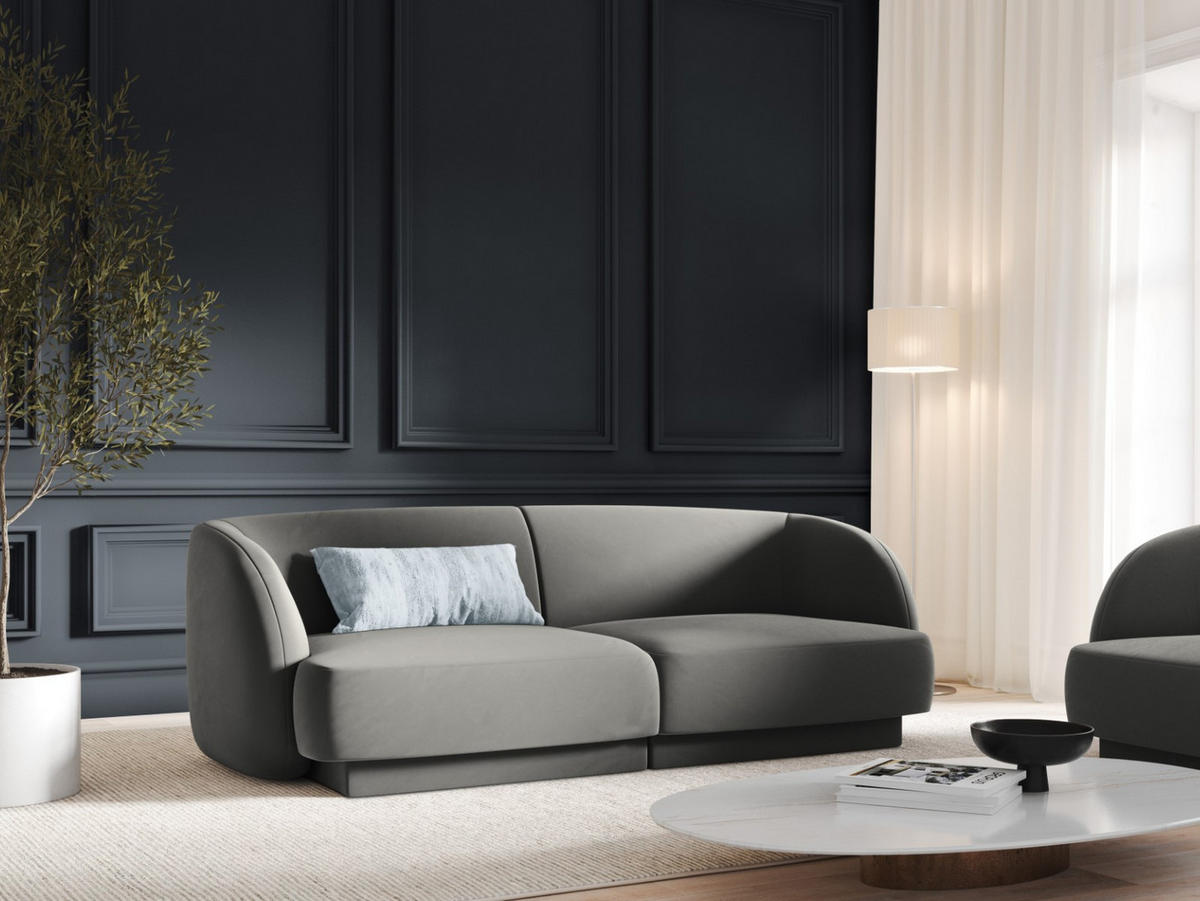 SOFA Miley aus Samt hellgrau 2 Sitzplätze - Hellgrau, Textil (90/70/180cm) - Micadoni