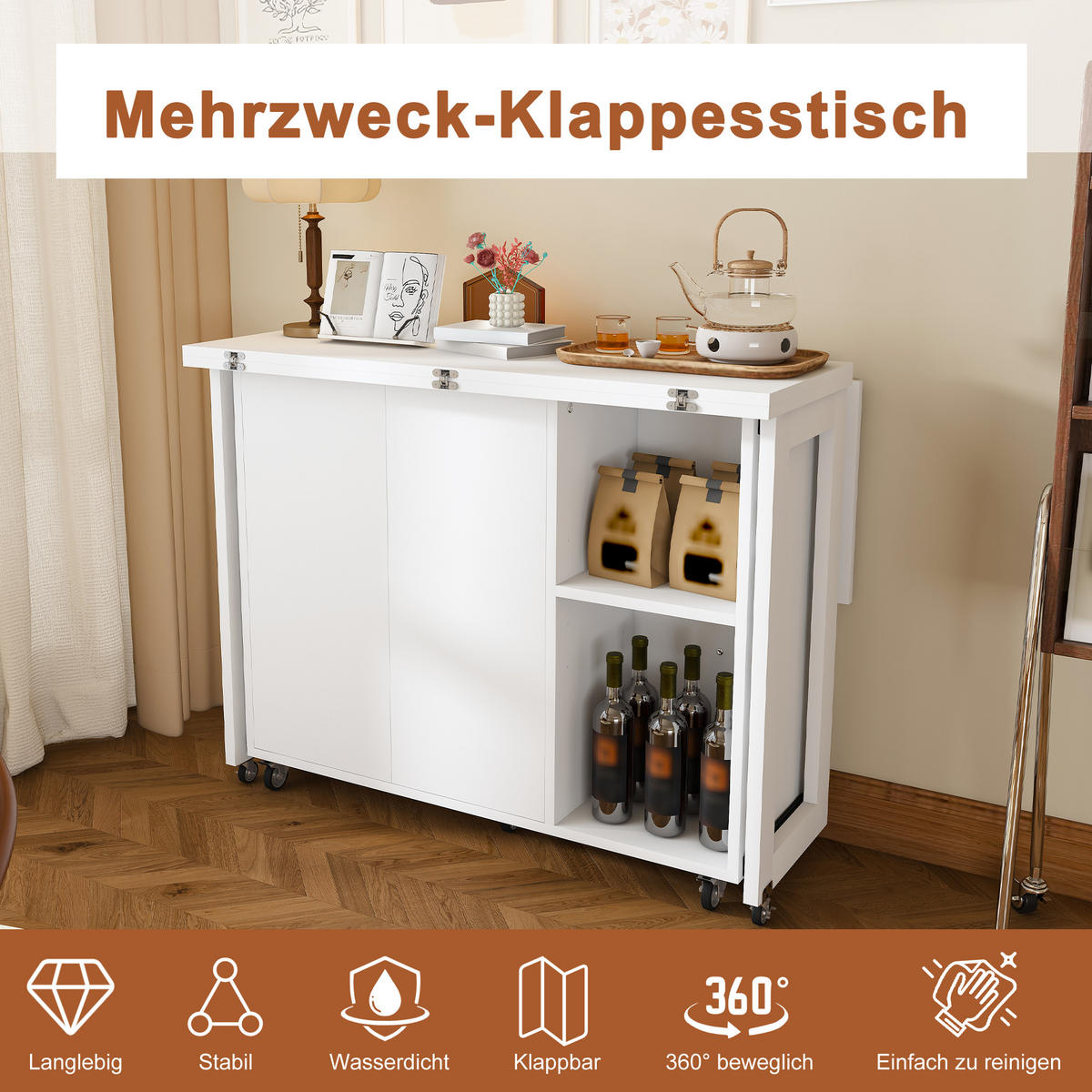 KÜCHENINSEL 100/35/75 cm Weiß mit arretierbaren 360° Rollen und Stauraum - Weiß, Holz (105/75/100cm) - Oxeza