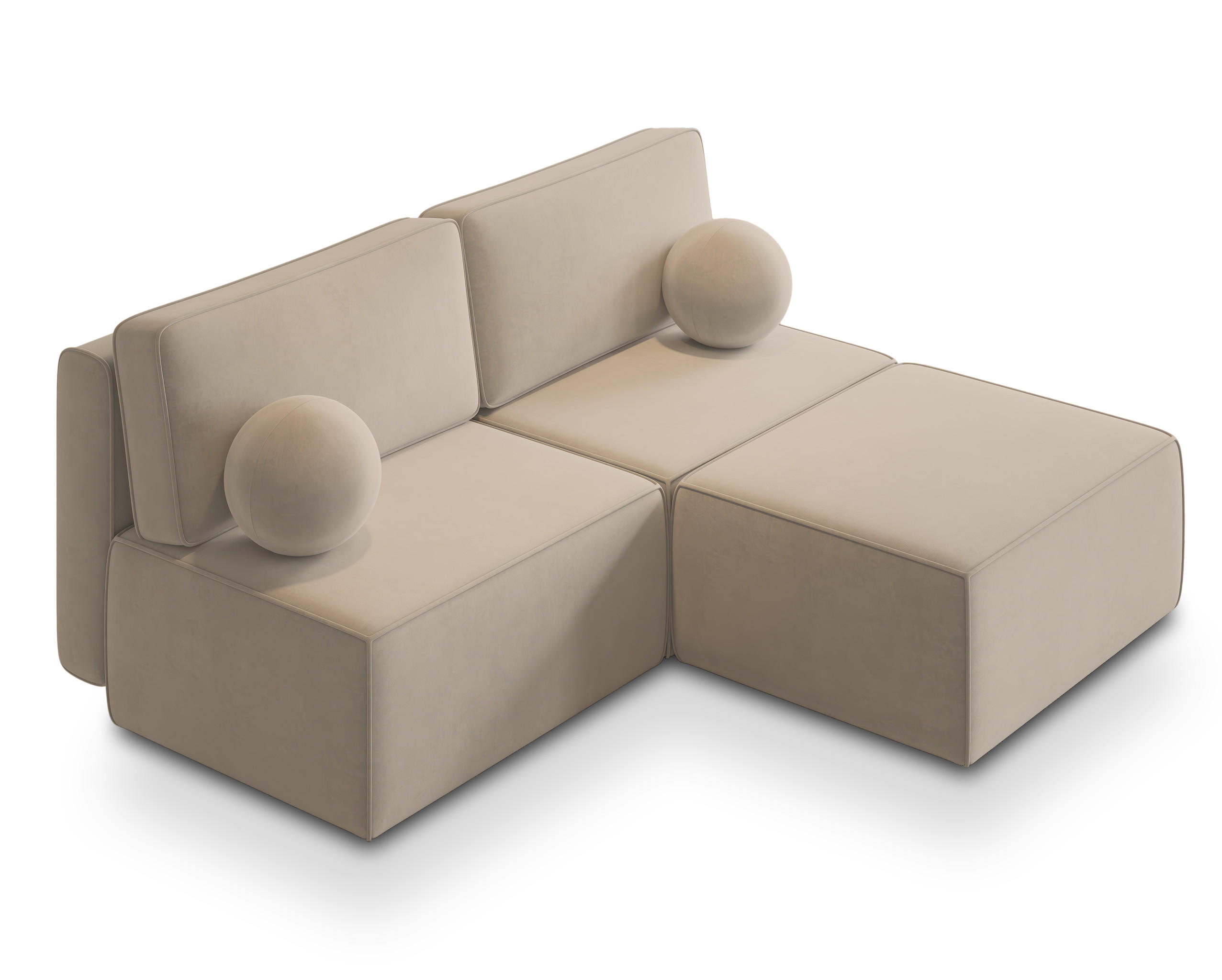 ECKSOFA VARNA M Creme Velours-Stoff mit Schlaffunktion - Creme, Holz (196/158cm) - MASSENO