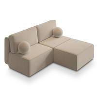 ECKSOFA VARNA M Creme Velours-Stoff mit Schlaffunktion - Creme, Holz (196/158cm) - MASSENO