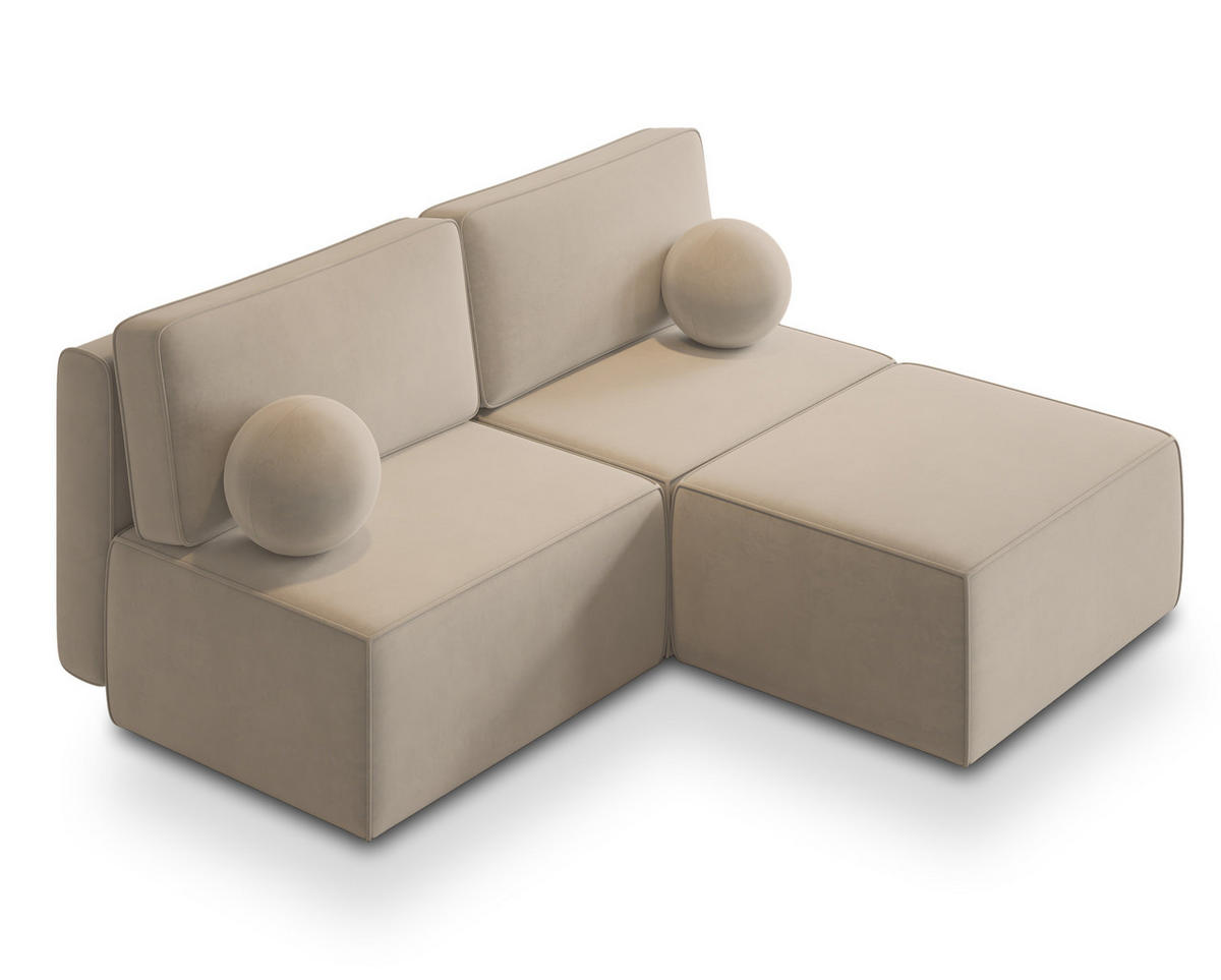 ECKSOFA VARNA M Creme Velours-Stoff mit Schlaffunktion - Creme, Holz (196/158cm) - MASSENO