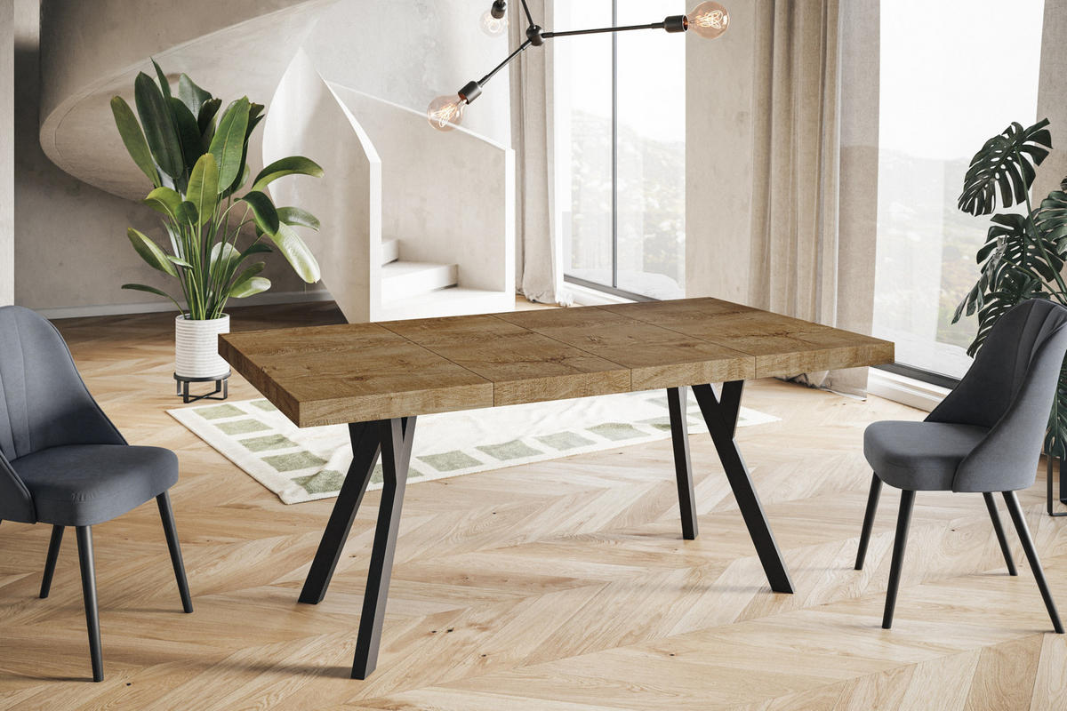 ESSZIMMERTISCH RICO, ausziehbarer Tisch100-200X100X77 cm, Farbe: LEFAKS, mit Holzbeinen in Farbe Schwarz - Dunkelbraun/Schwarz, Holzwerkstoff (100/100/77cm) - Alpi-Möbel