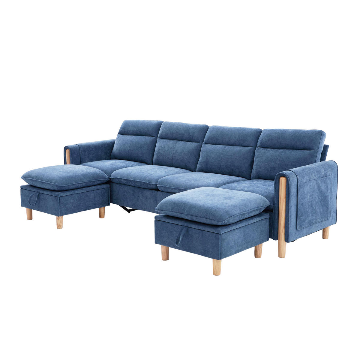 WOHNLANDSCHAFT DE-33935 modular mit Stauraumhockern Blau - Blau, Holz (77/86/261cm) - ComfortXL