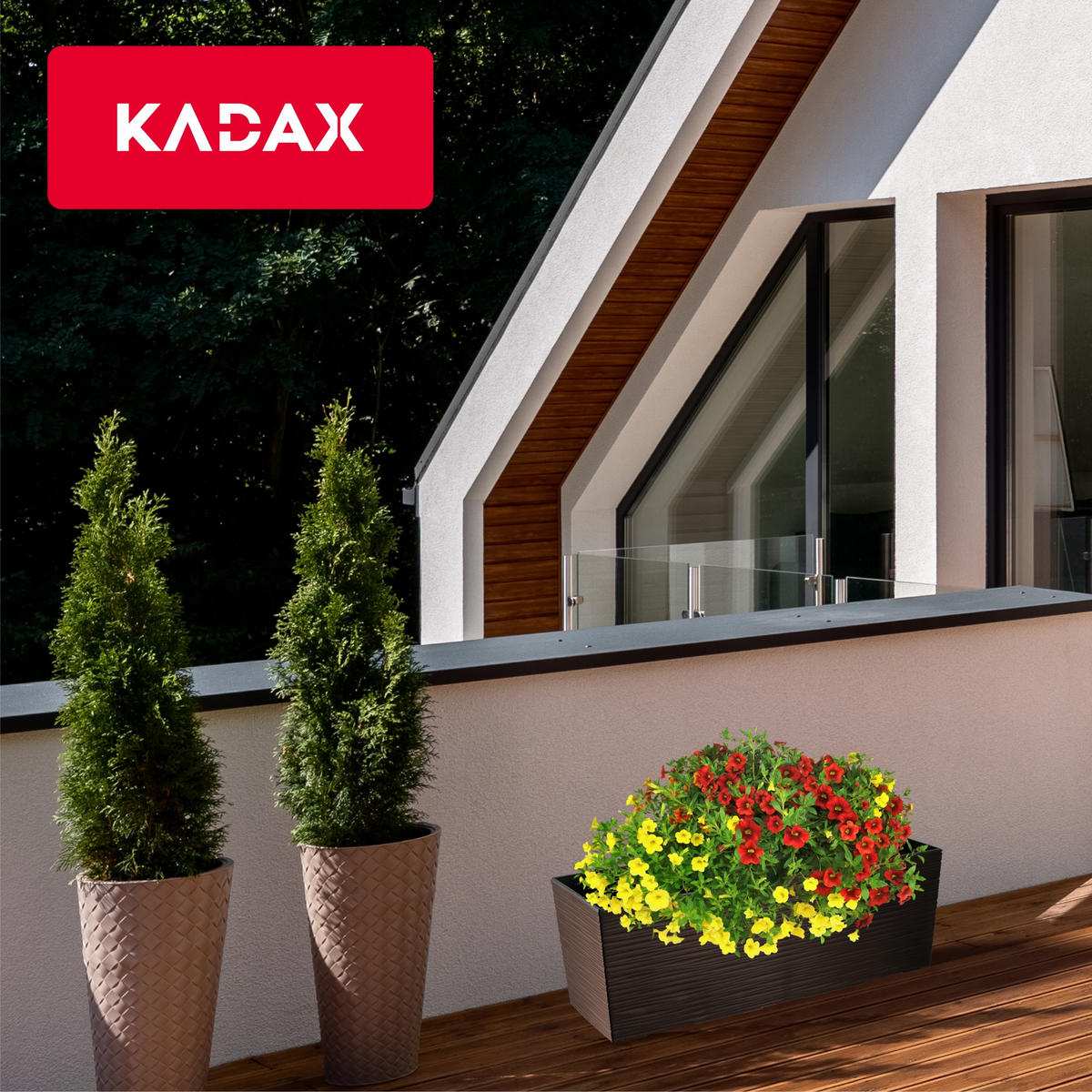 BALKONBLUMENTOPF mit Einsatz 56 cm, Mokka - Mokka, Kunststoff - KADAX