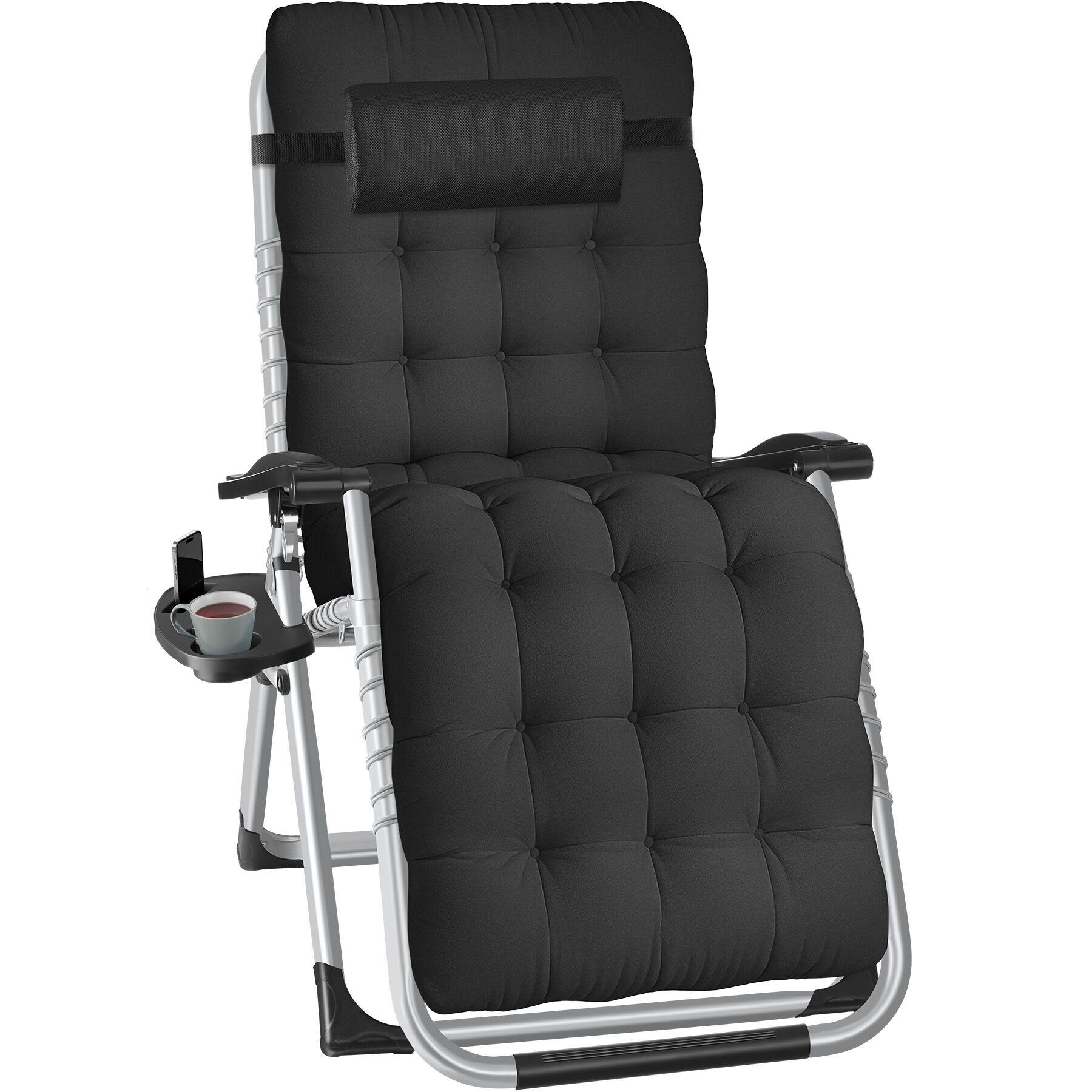 SONNENLIEGE Cloud, 84 x 168 x 82,5 cm, mit Ablagetisch, schwarz - Schwarz, Kunststoff (84/103/113cm) - tectake