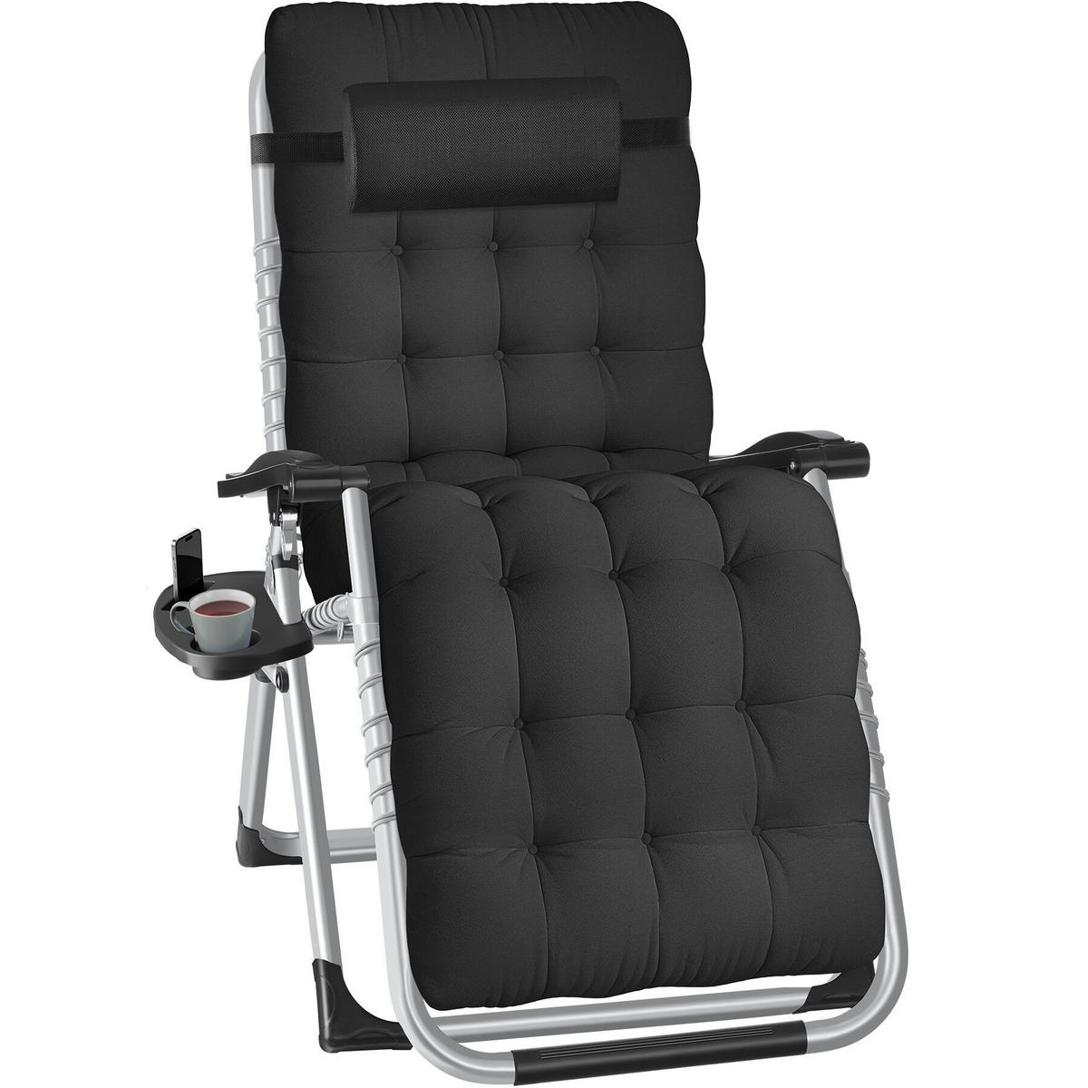 SONNENLIEGE Cloud, 84 x 168 x 82,5 cm, mit Ablagetisch, schwarz - Schwarz, Kunststoff (84/103/113cm) - tectake