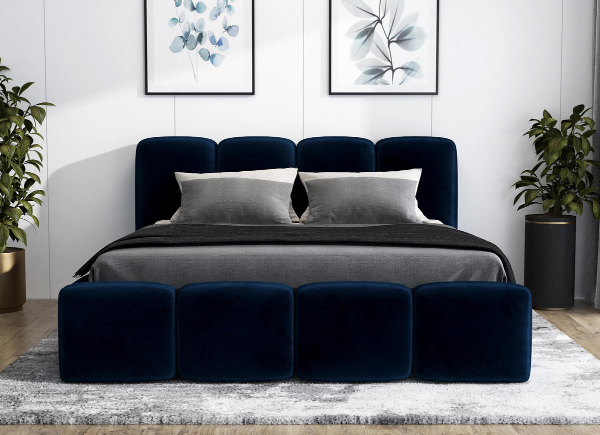 POLSTERBETT DONA 90x200 Dunkelblau - Dunkelblau, Textil (90/200cm) - A&J MöbelLand