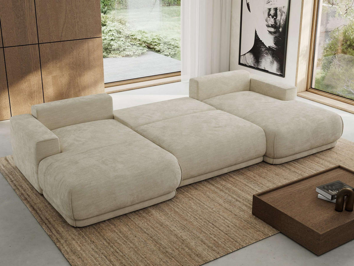 SEDACIA SÚPRAVA RINA U Béžová Hladký ženil - čierna/béžová, textil/plast (360/85/170cm) - MKS