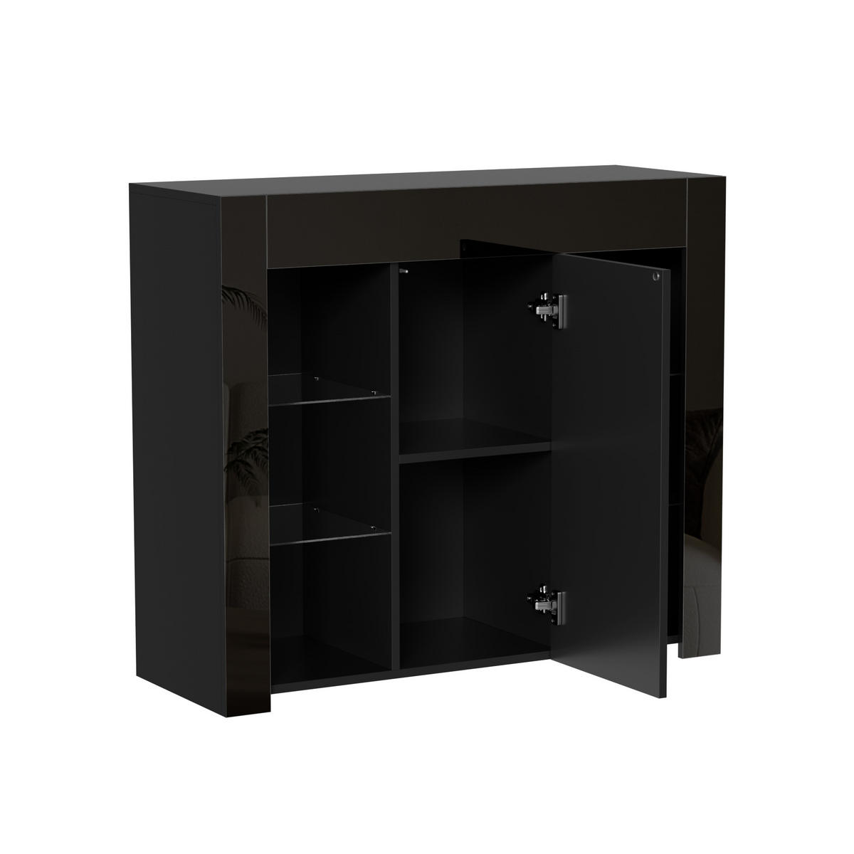 SIDEBOARD in Schwarz mit Glasregalen und Schranktür für Wohnzimmer, Esszimmer und Küche, B95/T35/H83 cm - Schwarz, Glas/Holzwerkstoff (95/83/35cm) - STILVORA