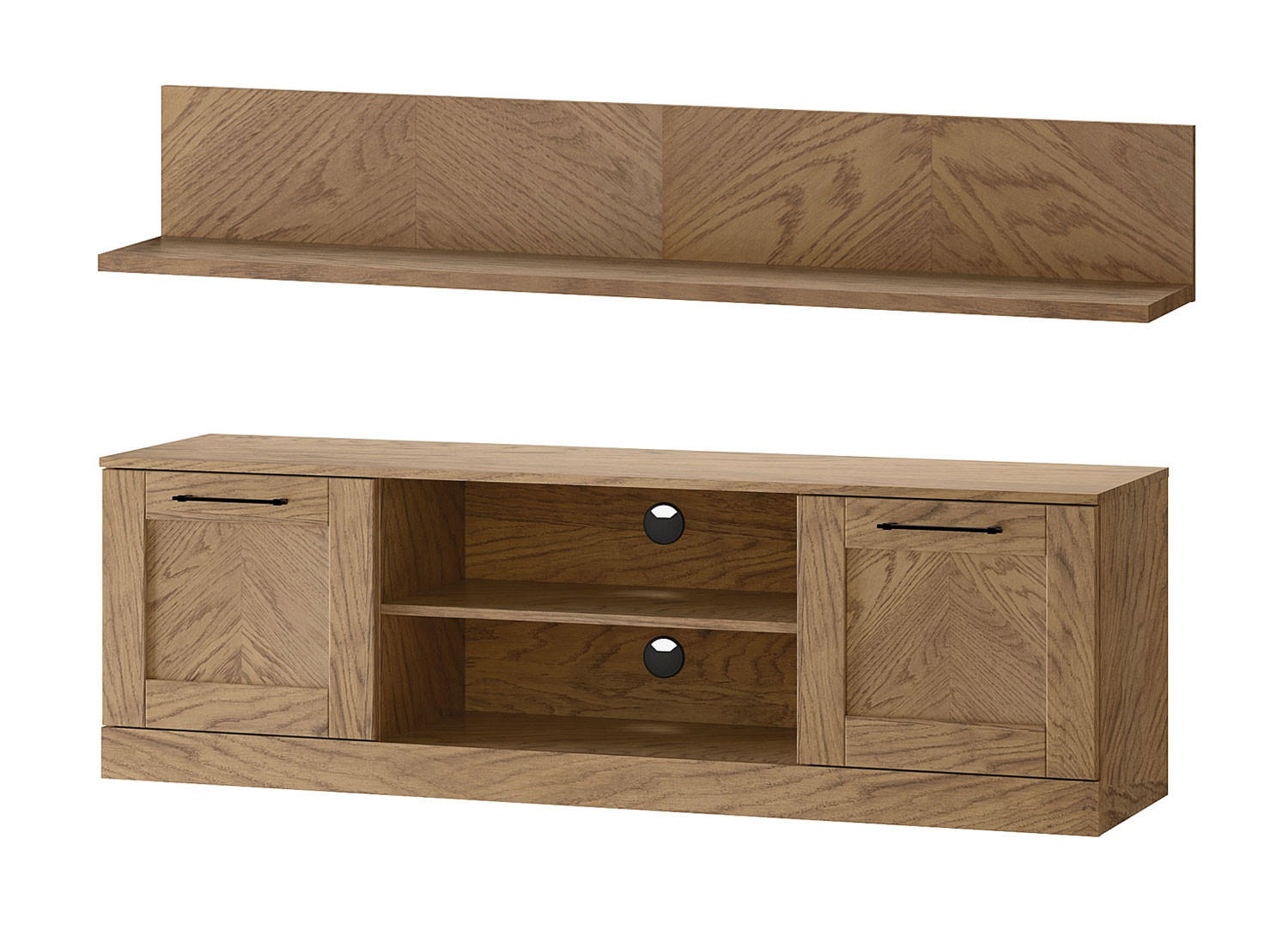 WOHNWAND Cozy Eiche Rustikal 2-teilig - Eichefarben/Braun, Holz/Metall (160/50/42cm) - Feldmann-Wohnen