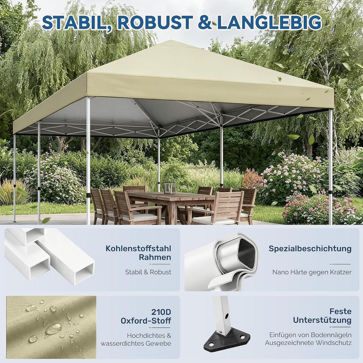 GARTENPAVILLON 3 x 6 m Beige Wasserdicht UV-Schutz 50+ - Beige, Textil (300/265/600cm)