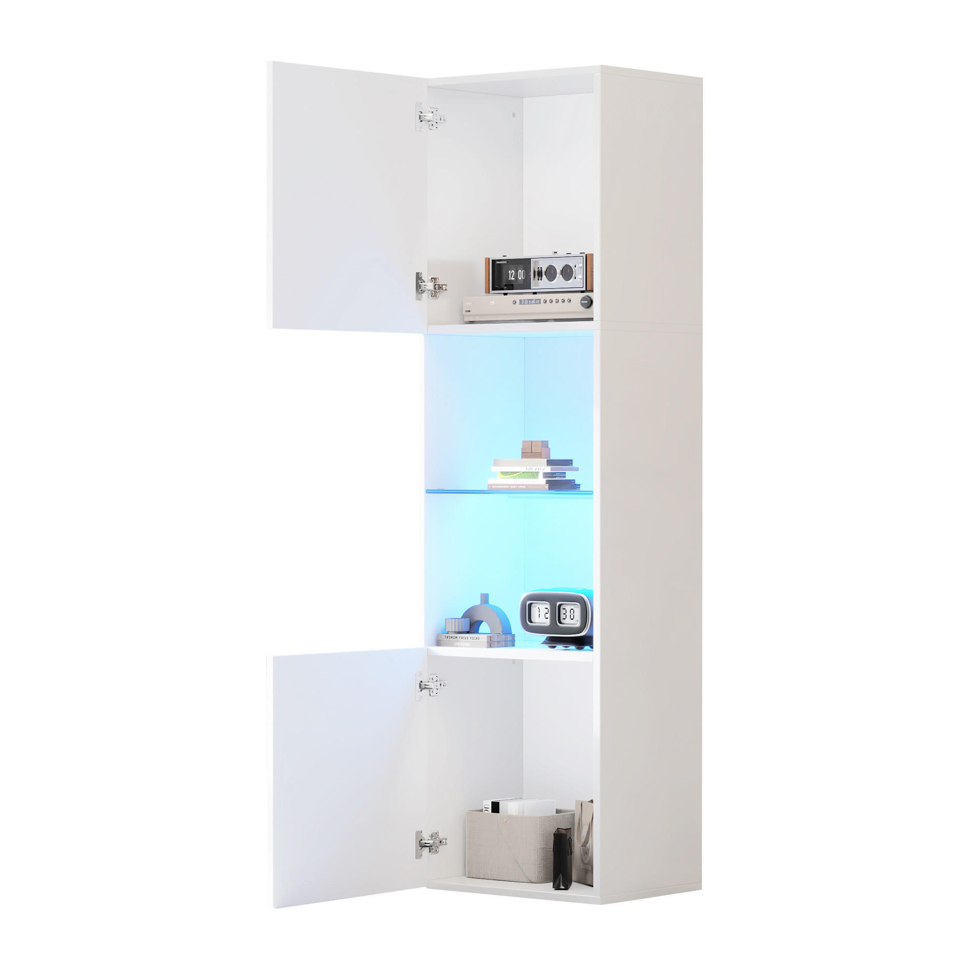 VITRINE 45/35/160 cm in Weiß Hochglanz mit LED-Beleuchtung - Weiß, Holzwerkstoff (45/160/35cm) - Flora Grace