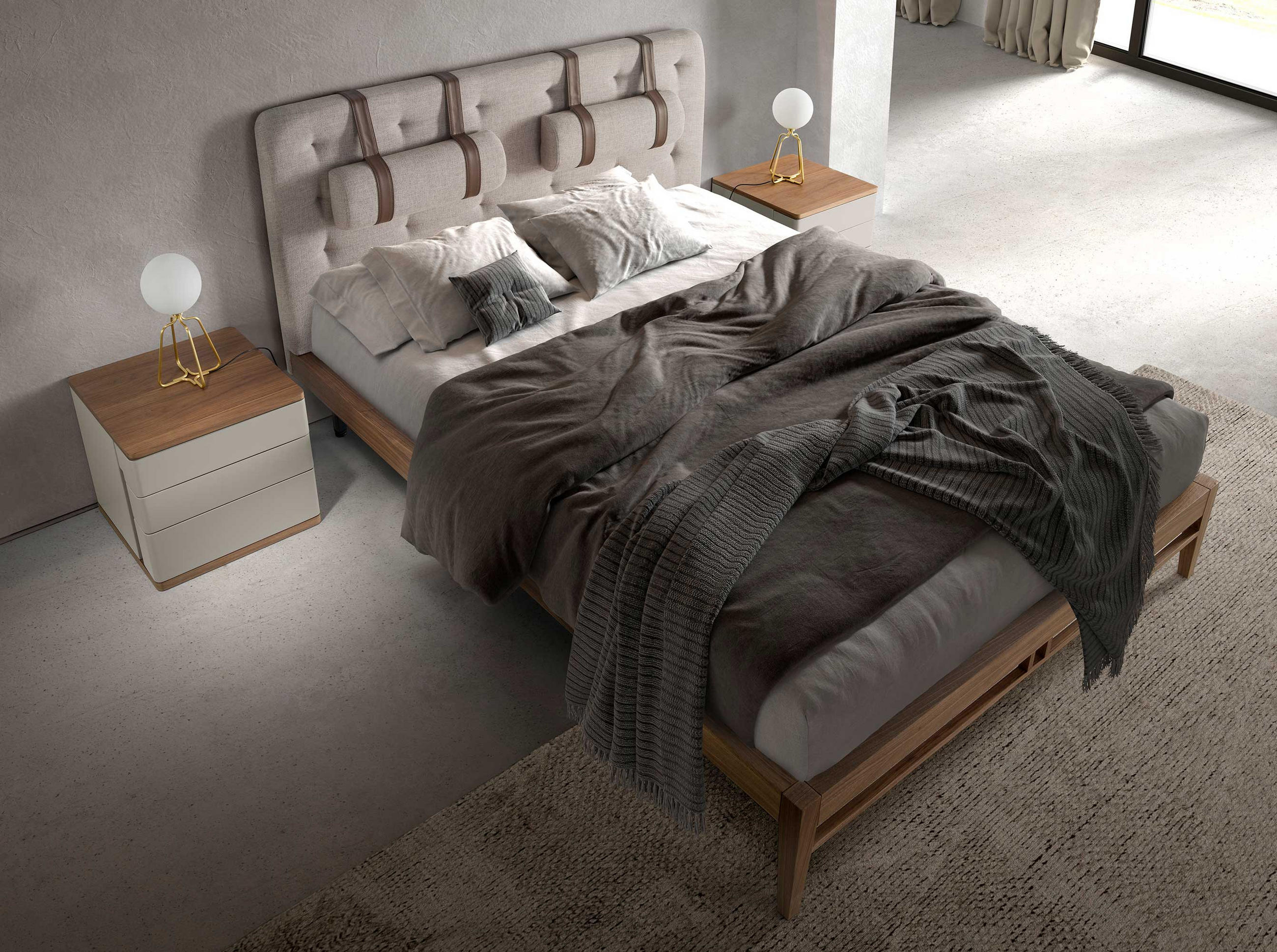 BETT Rechteckig Grau Walnuss 172/216/110 cm - Walnussfarben/Grau, Textil - ANGEL CERDA