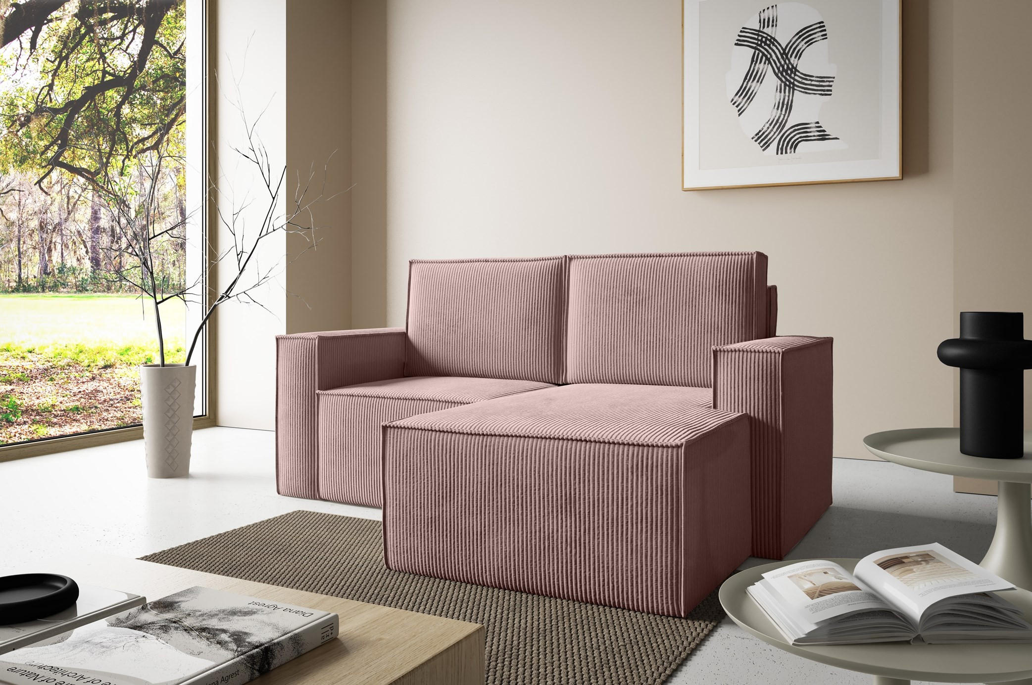 ECKSOFA Orto Rosa, Zweisitzer Kordecksofa rechte seite - Rosa, Holzwerkstoff/Textil (180/141cm) - Bettso