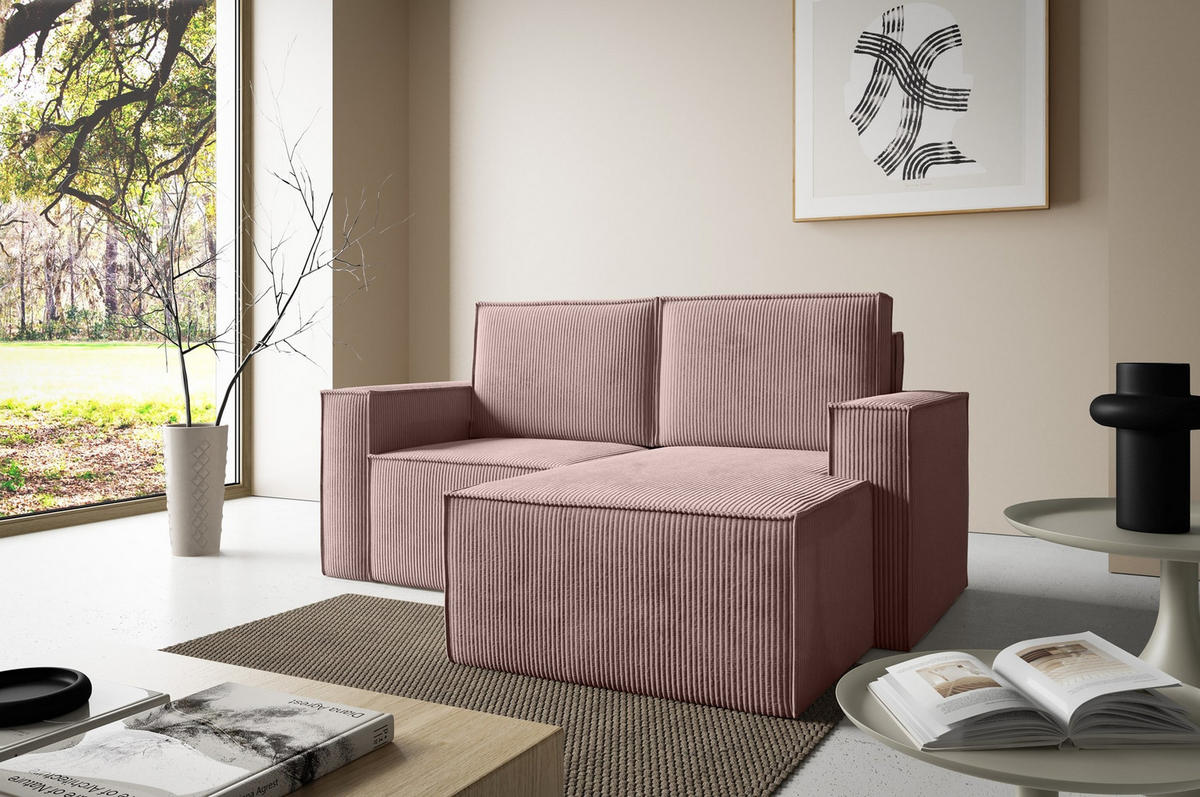 ECKSOFA Orto Rosa, Zweisitzer Kordecksofa rechte seite - Rosa, Holzwerkstoff/Textil (180/141cm) - Bettso