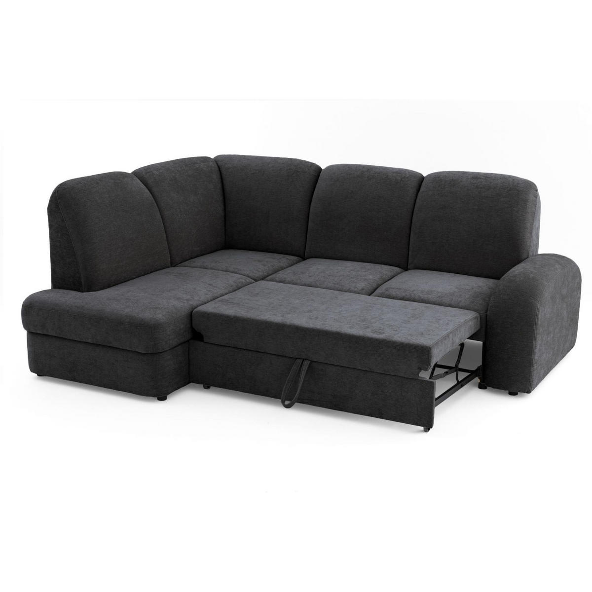 ECKSOFA VIBE L Links mit Schlaffunktion 129x205 Chenille Anthrazit - Anthrazit/Schwarz, Holz/Kunststoff (186/250cm) - Muffo