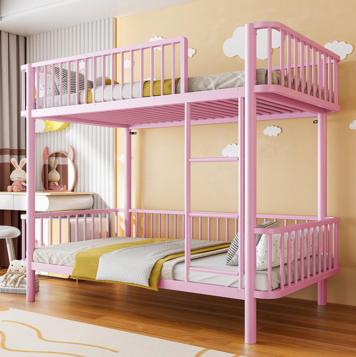 ETAGENBETT aus Metall 90x200 cm Pink mit Sicherheitsgeländern - Pink, Metall (90/200cm) - Modfu