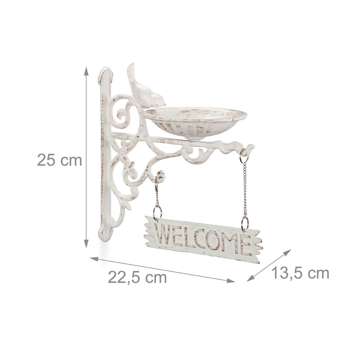 VOGELTRÄNKE Welcome - Weiß, Metall (22.5/25/13.5cm) - Relaxdays