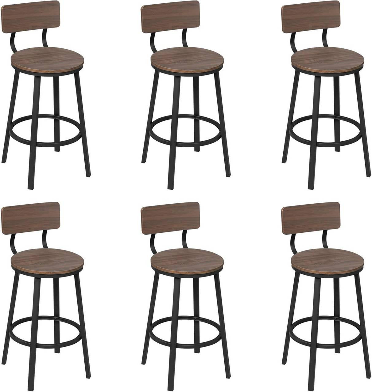 BARHOCKER 6er Set, Metallgestel, Dunkle Holzoptik - Nussbaumfarben/Schwarz, Holzwerkstoff/Metall (51.5/89/51.5cm) - Woltu