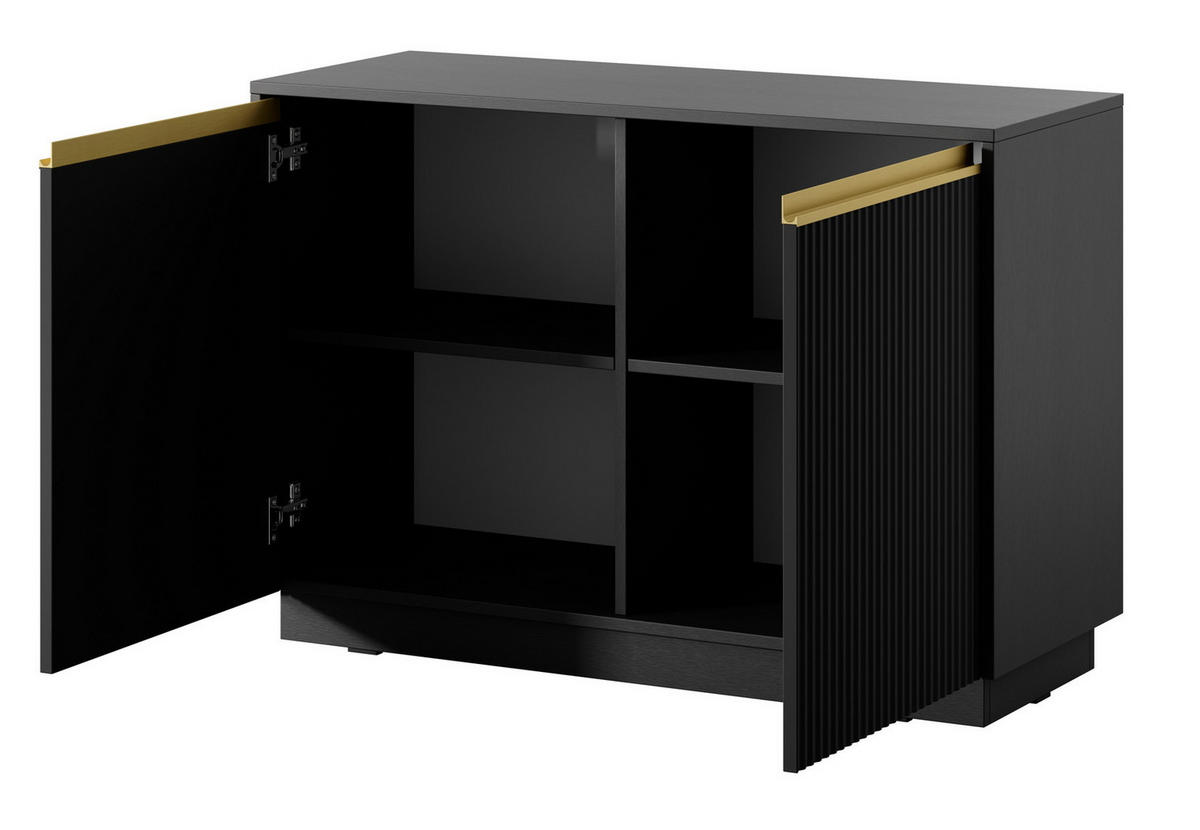 KOMMODE 2 Türen 104 cm Baron - gold accessories, Schwarz - Schwarz, Holz (104/72/39cm) - Emporius