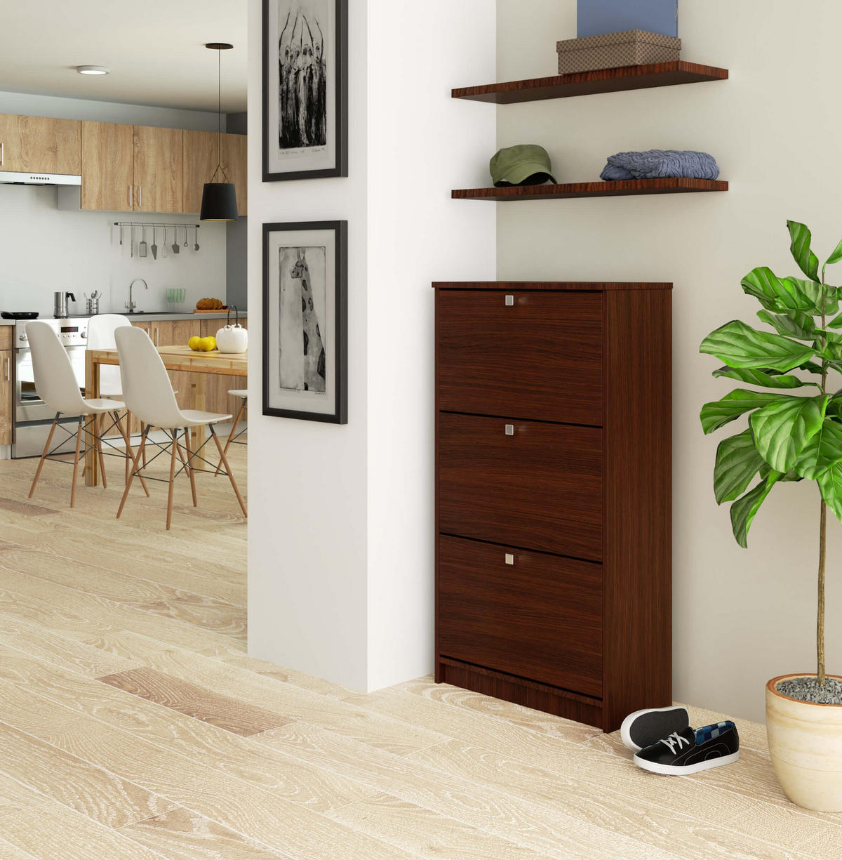 SCHUHSCHRANK Wengefarben 60x28.5x113 cm - Wengefarben/Silberfarben, Holzwerkstoff/Metall (60/113/28.5cm) - Akord