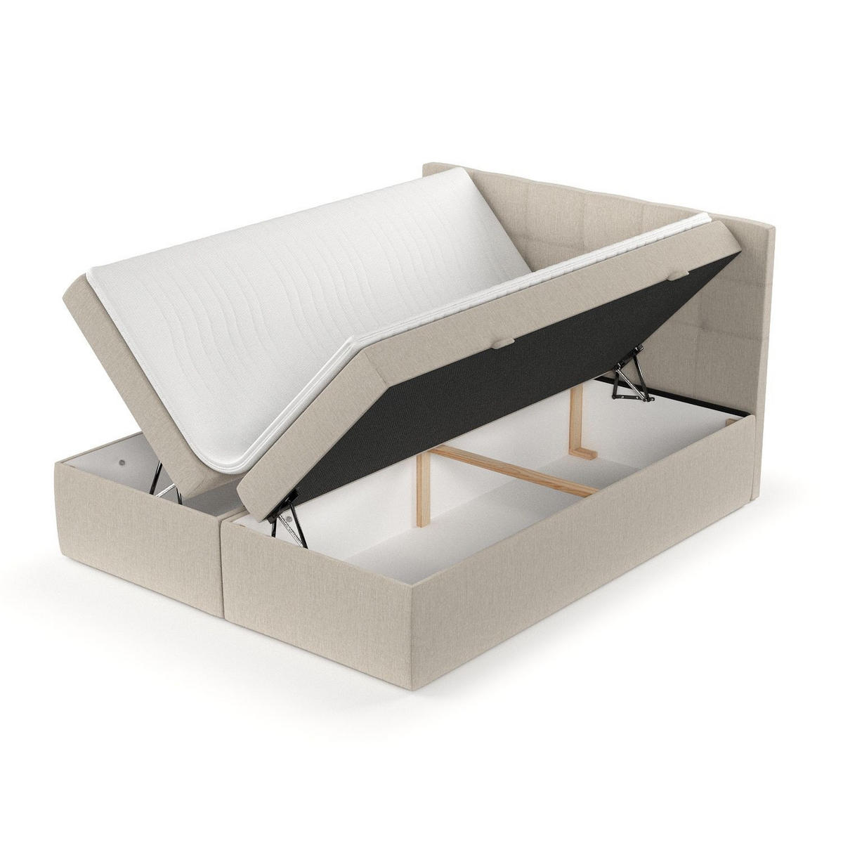 BOXBETT Tari Beige 180/200 cm mit Matratze und Topper - Beige/Schwarz, Holz/Holzwerkstoff (180/200cm) - Maison de Reve