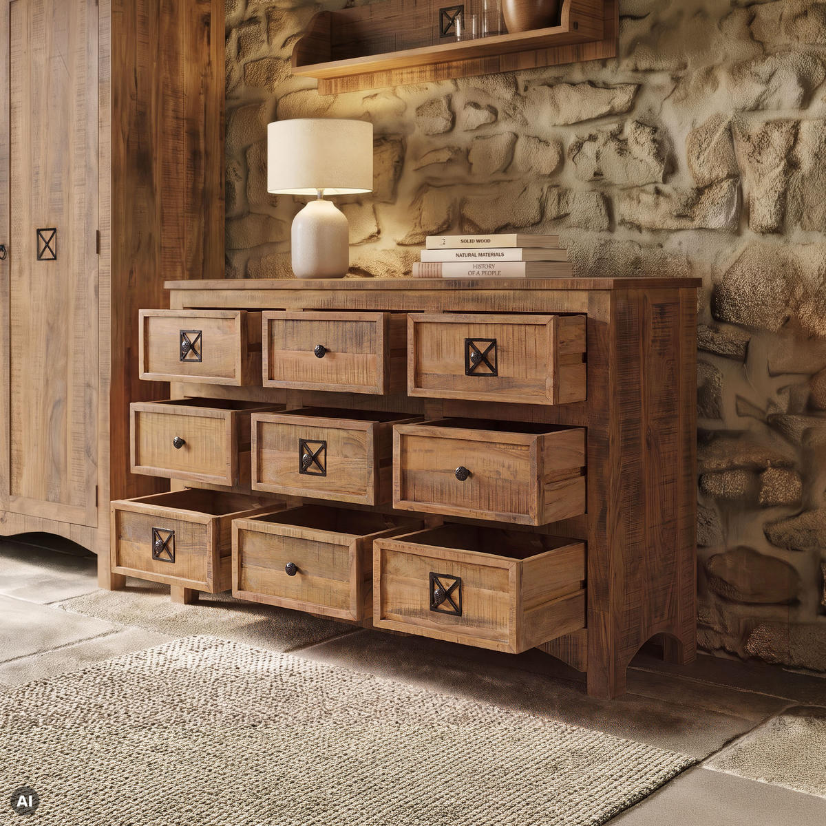 KOMMODE Akazie 130x40x85 natur versiegelt NATURE OF SPIRIT #259 - Naturfarben, Holz (130/85/40cm) - Massivmoebel24