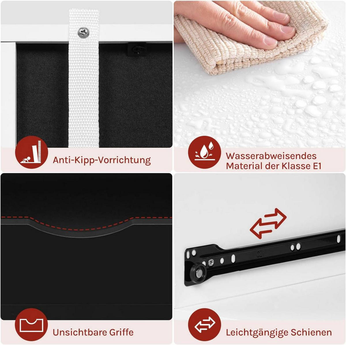 ROLLCONTAINER mit 3 Schubladen,5 Rollen, Weiß+Schwarz - Schwarz/Weiß, Holzwerkstoff (80/69.5/39.5cm) - Woltu