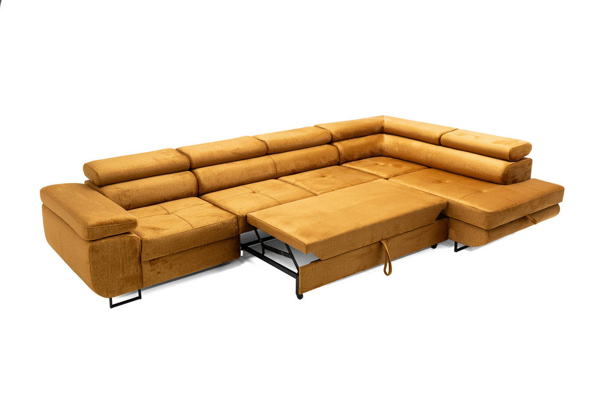 ECKSOFA WILD MAXI Rechts Golden - Chromfarben/Goldfarben, Holz/Textil (203/350cm) - Muffo
