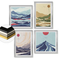 WANDBILDER 4er Set - 50x50 cm & 40x60 cm Silberner Rahmen - Pastellfarbene Berge im Japandi-Stil - Silberfarben, Kunststoff (50/50cm) - ArtPrintCave