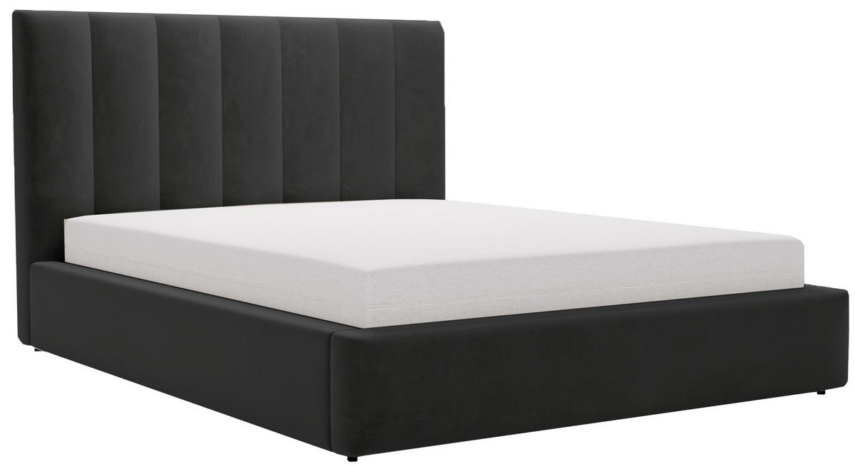 POLSTERBETT 180x200 cm Velor, Lattenrost, Bettkasten, Schwarz - Schwarz, Holz/Textil (180/200cm) - Emporius