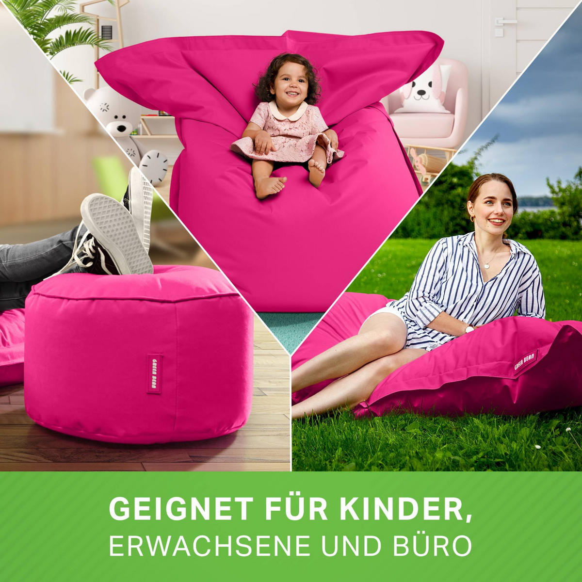 XXL-SITZSACK + Pouf 2er Set - 140x180cm - Pink, Textil (140/25/180cm) - Green Bean
