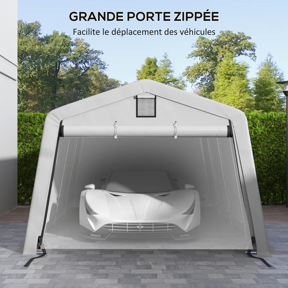 CARPORT DE-12604 620/330/240 cm 150 g/m² wasserdicht mit Rolltür Grau - Hellgrau, Kunststoff (330/240/618cm) - ComfortXL