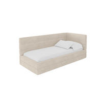 EINZELLBETT Jugendbett mit Bettkasten, Links - BEMY 90x200 Beige - Beige, Holzwerkstoff/Textil (90/200cm) - ALTDECOR