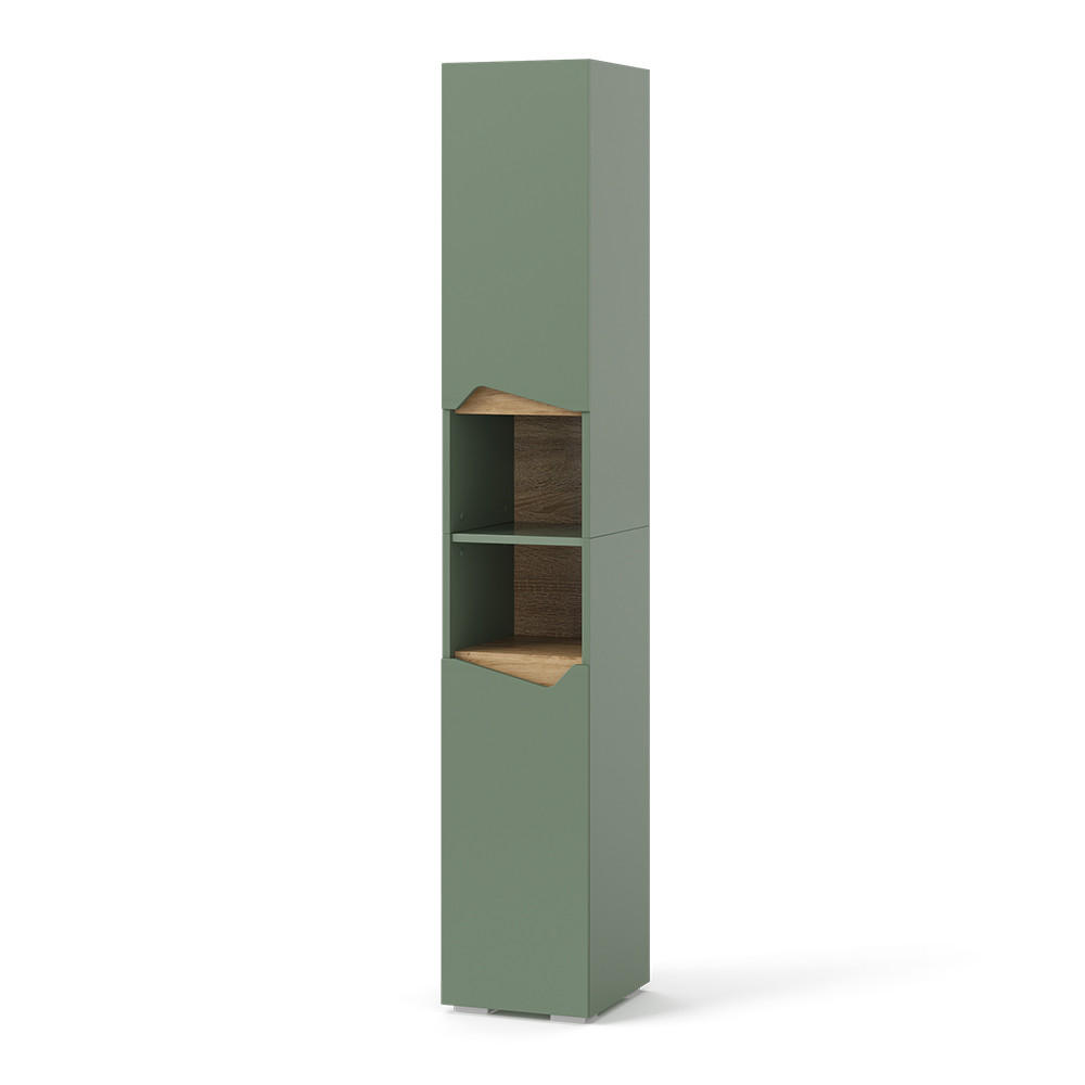 BADSCHRANK Marelle Grün/Artisan 30 x 180 cm mit Türen und offenen Fächern - Grün, Holzwerkstoff (30/180/35cm) - Vicco