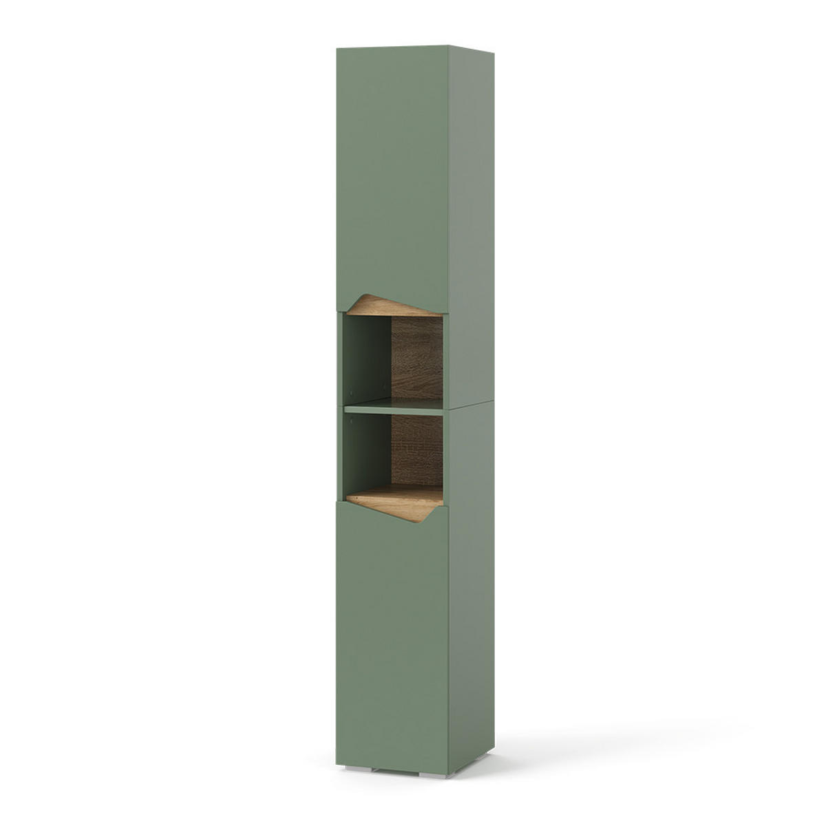 BADSCHRANK Marelle Grün/Artisan 30 x 180 cm mit Türen und offenen Fächern - Grün, Holzwerkstoff (30/180/35cm) - Vicco