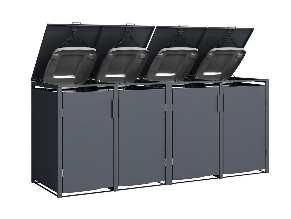 4ER Mülltonnenbox, 2x 2er Box für 4 Mülltonnen, 264x80x116cm, Stahl, anthrazit - Grau, Kunststoff (80/175/120cm)