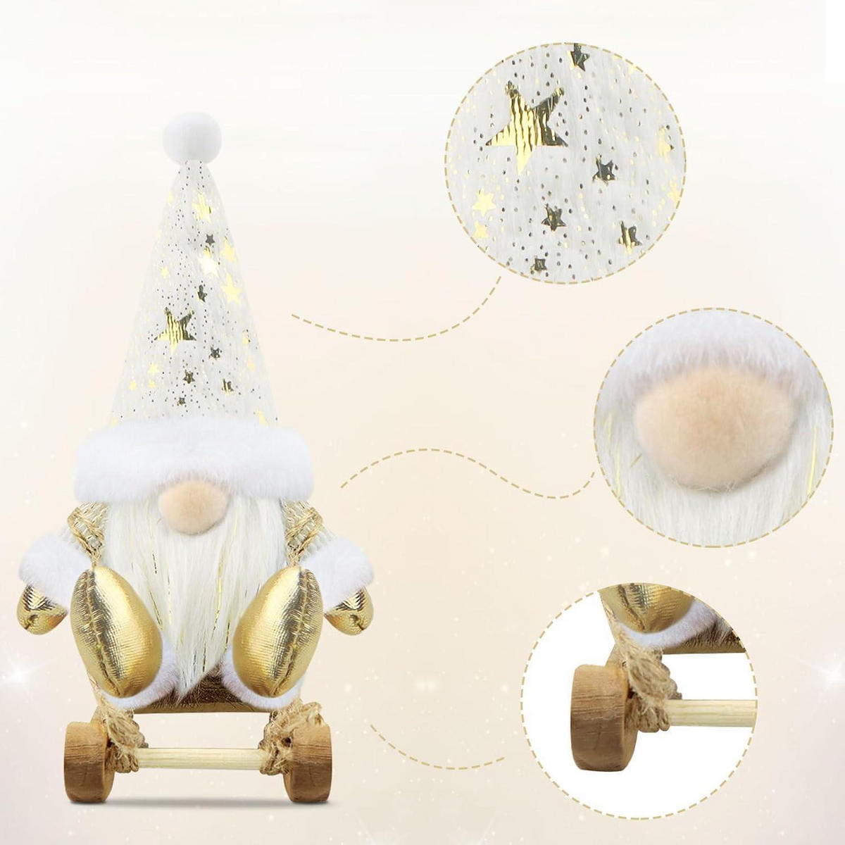 WEIHNACHTSWICHTEL Figuren 3er Set Weiß/Gold - Weiß, Textil (10.2/6.9/17.8cm)