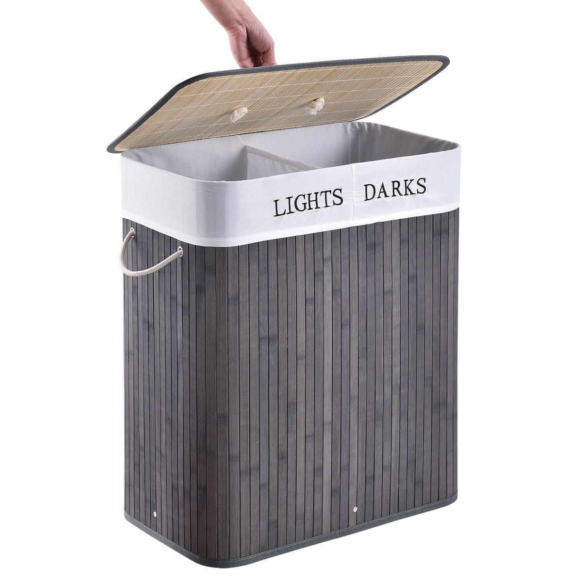 WÄSCHEKORB Curly 100 L grau - Grau, Holz (52/63/32cm) - Juskys