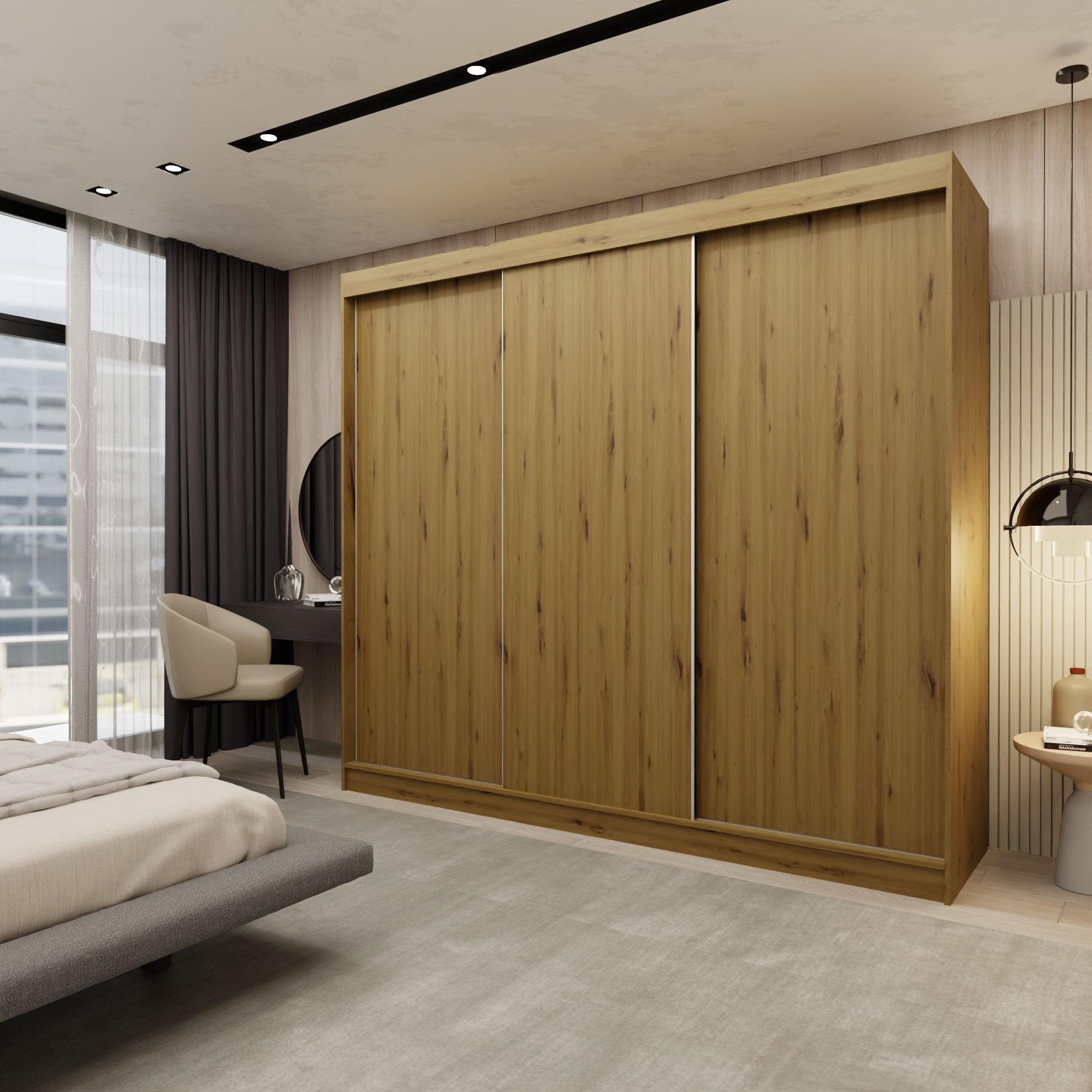 SCHWEBETÜRENSCHRANK SOFIA 240/216/61 cm 3-türig Eiche Artisan - Eiche Artisan, Holzwerkstoff (240/216/61cm) - MASSENO