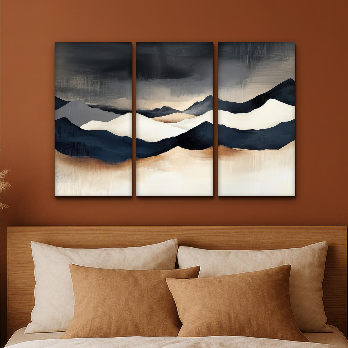 LEINWANDBILD 3er Set Landschaft - Abstrakt - Modern 90x60 cm - Dunkelblau, Textil (90/60cm) - MuchoWow