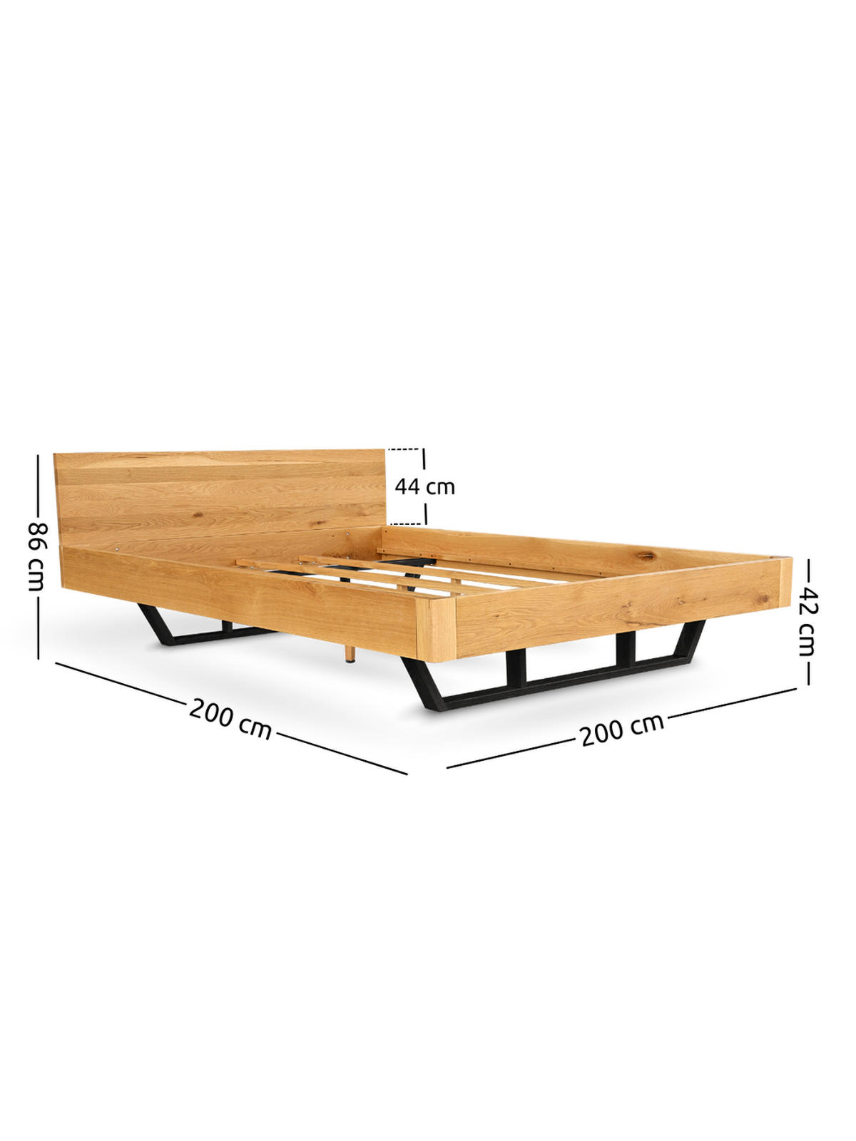 MASSIVHOLZBETT Metall 200 cm x 200 cm - Eichefarben, Holz (200/200cm) - holz4home