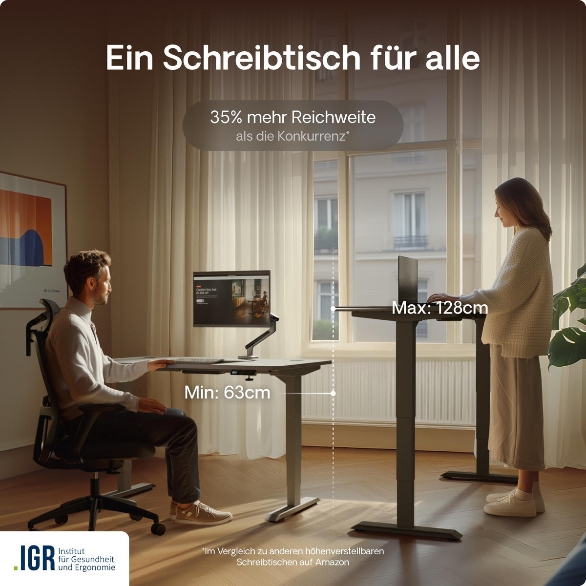 SCHREIBTISCH Elektrisch Höhenverstellbarer HomePro 120x60cm Grau/Grau mit Memory-Funktion, Anti-Kollisions Technologie - Grau, Holzwerkstoff (60/120/62cm) - Desktronic