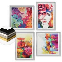 WANDBILDER 4er Set - 50x50 cm & 40x60 cm Silberner Rahmen - Porträt von Blumen in intensiven Farben - Silberfarben, Kunststoff (50/50cm) - ArtPrintCave