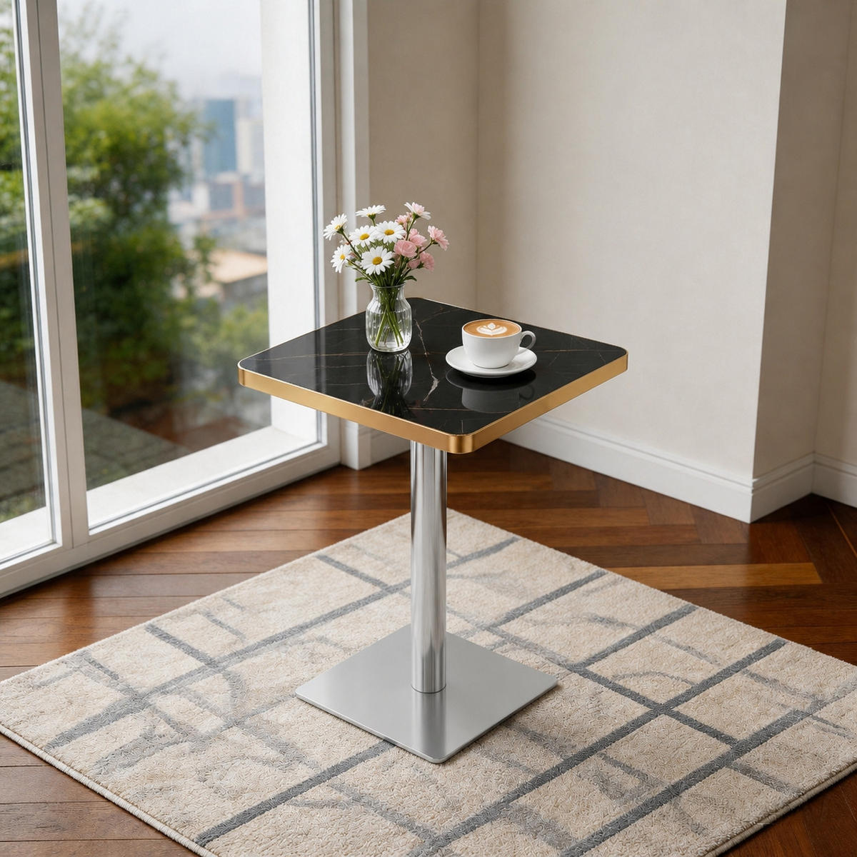 BARTISCH 60/60/74 cm mit Marmor-Optik DE-40028 Schwarz - Schwarz, Metall (60/60/74cm) - ComfortXL
