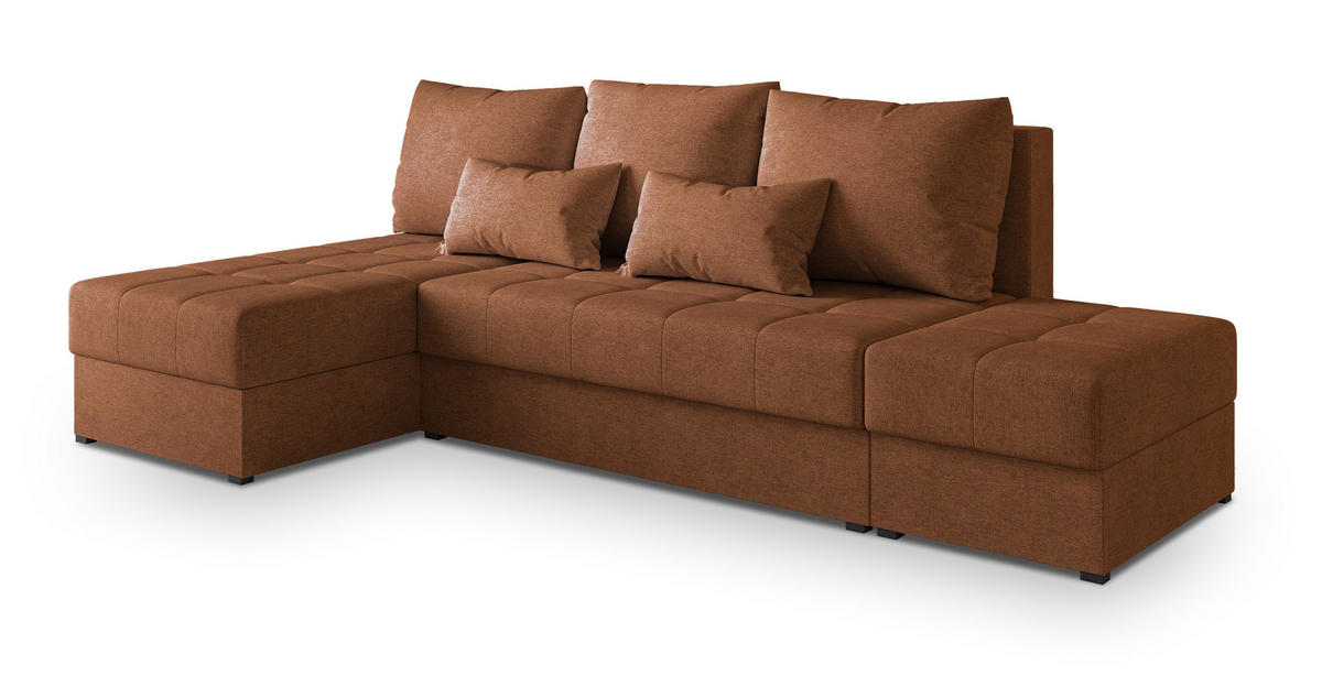 ECKSOFA NORVIupferfarben Geflochtener Stoff mit Schlaffunktion - Kupferfarben, Holz (251/143cm) - MASSENO