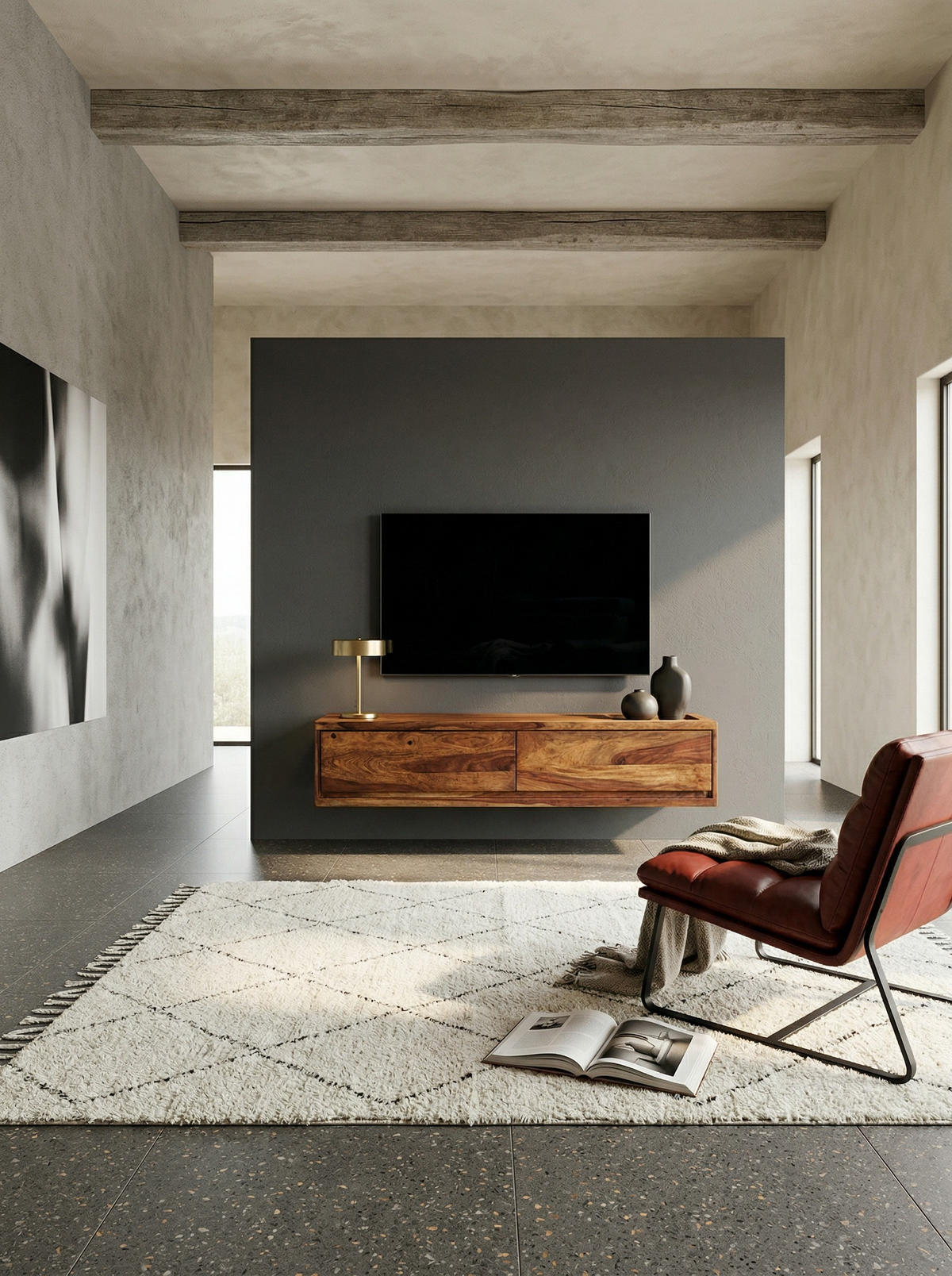 LOWBOARD Hängend Massivholz Modern Stil mit 2 Schubladen - Braun, Holz (108/25/34cm) - KADIMA DESIGN