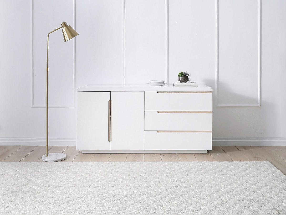 SIDEBOARD mit 2 Türen & 3 Schubladen - Weiß & Holzfarben - NURINI - Weiß, Holz (160/80/39.6cm) - Vente-Unique