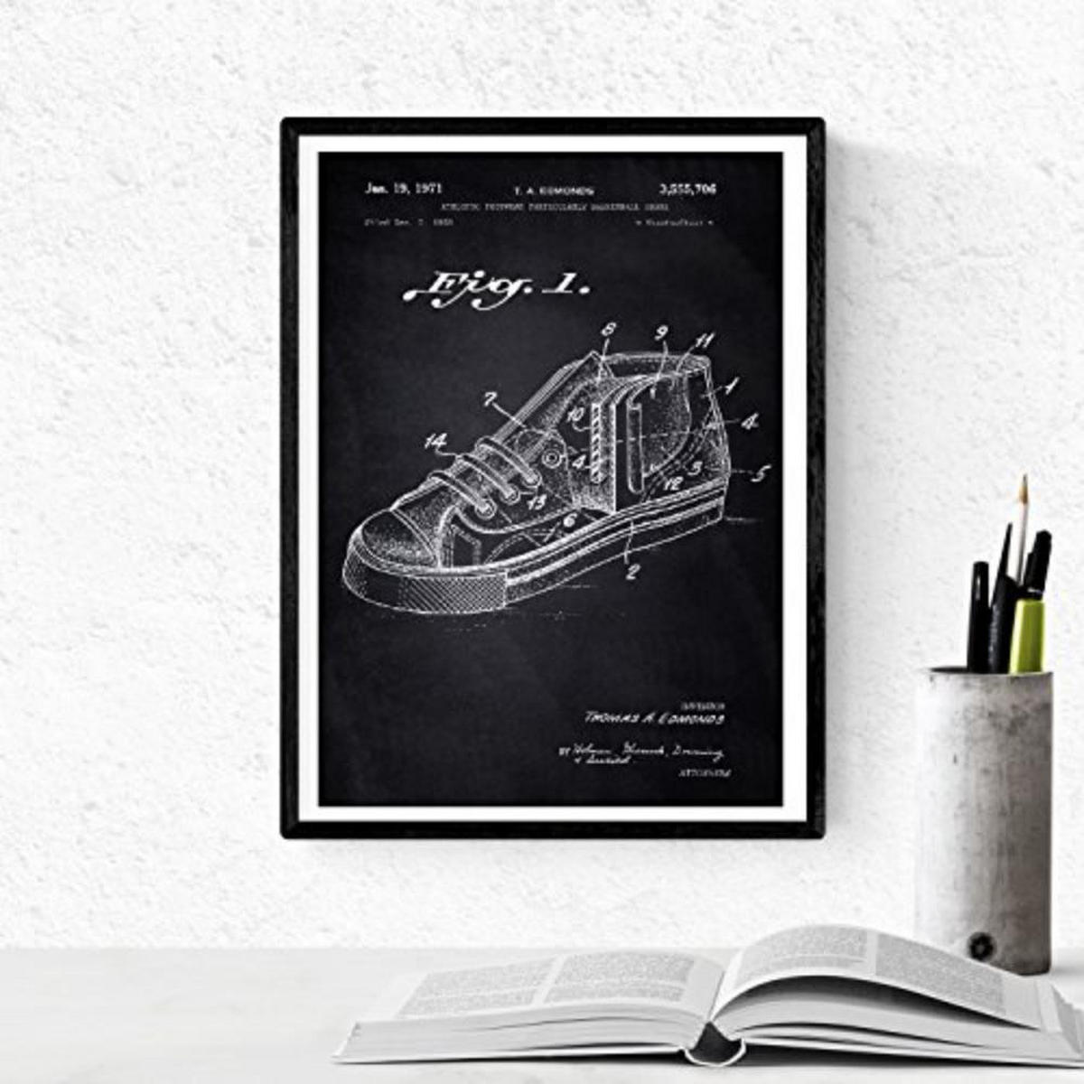 POSTER Set mit 4 Schwarz Patenten Basketball A4 Schwarzer Rahmen - Schwarz, Papier (29.7/3cm) - Nacnic